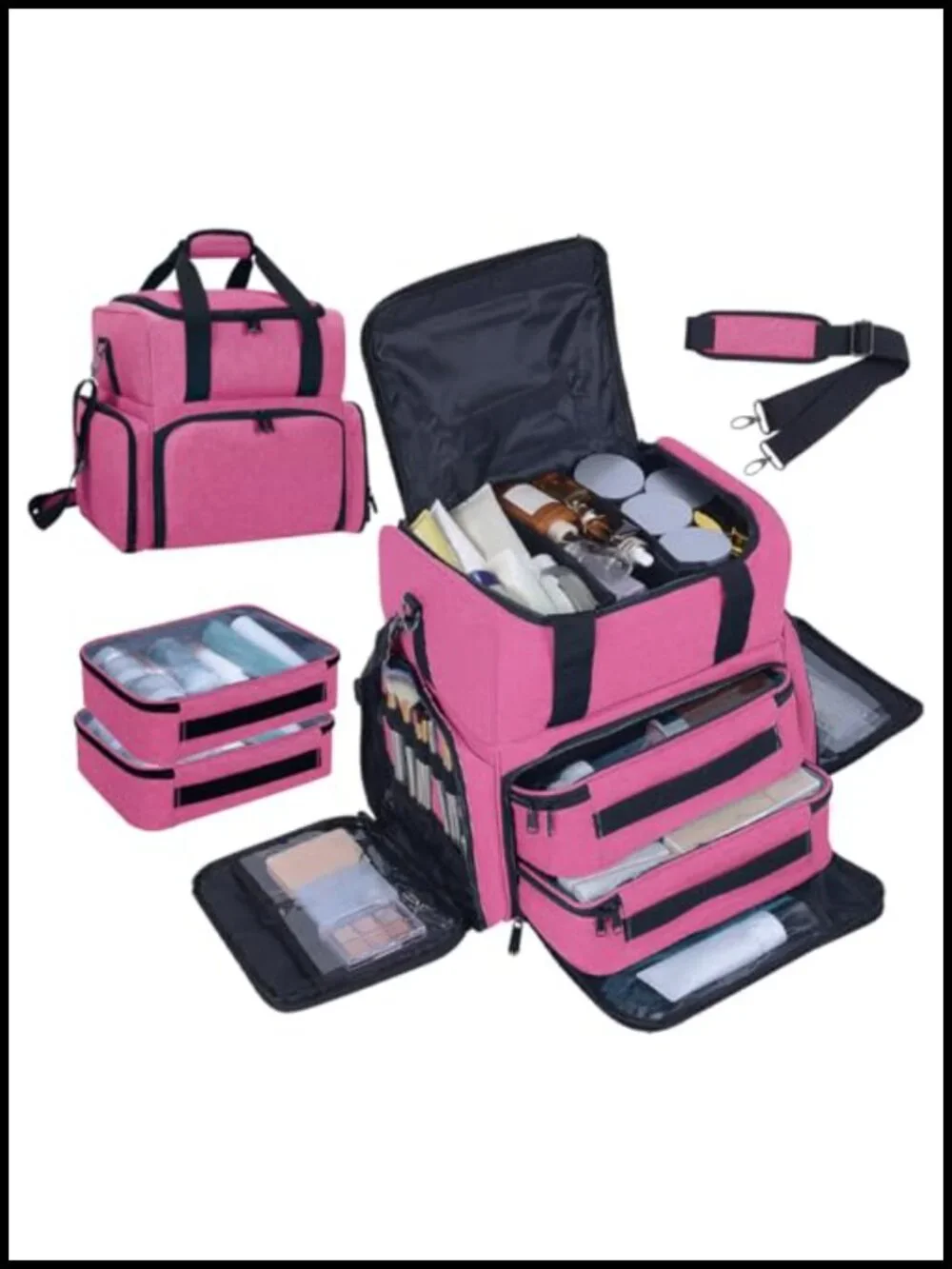 Large Makeup Bag with 2 Removable Case | Travel Toiletry Organizer Double Layer